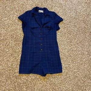 Urban Outfitters blue grid-patterned romper